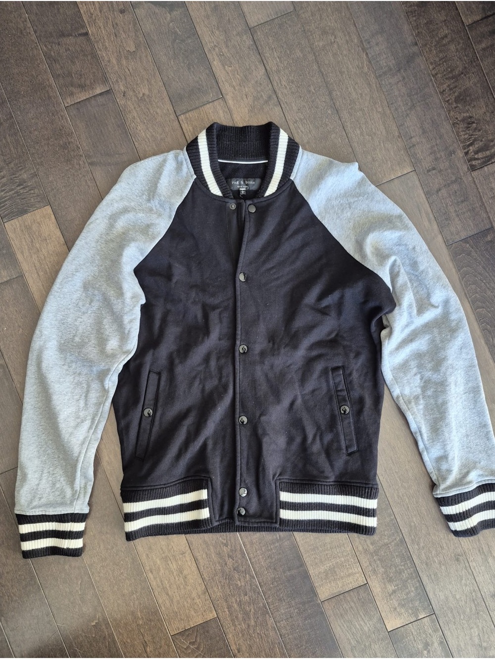 rag & bone Two-Tone Black Body Gray Sleeve Varsity Jacket